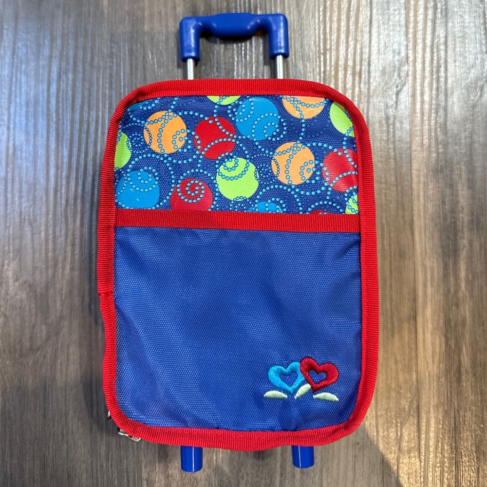 American Girl Bitty Baby Travel Rolling Suitcase Blue/Red